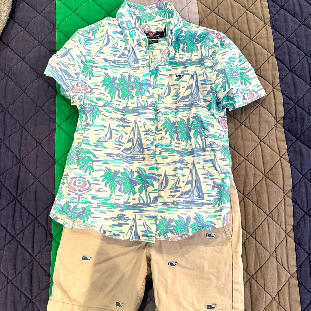 Vineyard Vines outfit - button down top and shorts